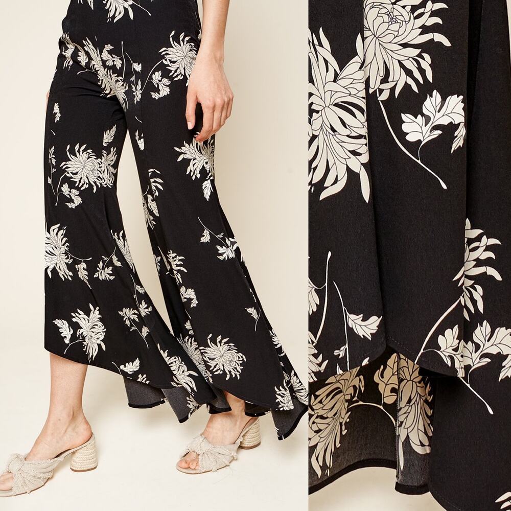 Sugar Lips Bermuda Tropical Floral High Waist Ruffled Wide Leg Pants Black S NWT - Picture 12 of 12